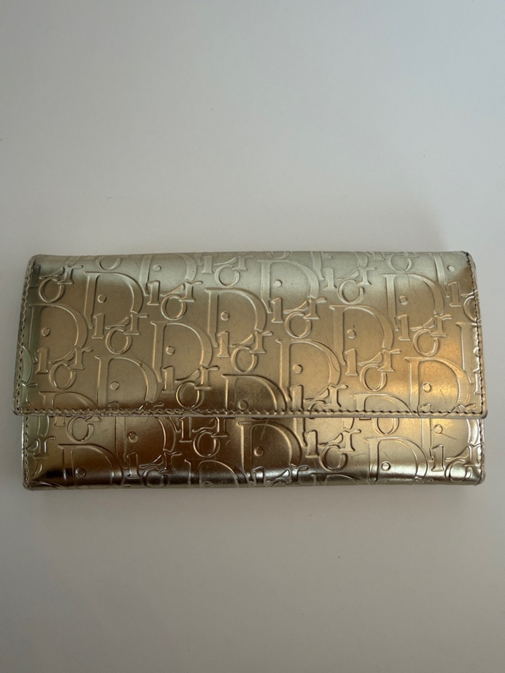 Dior Metallic Embossed Continental Wallet - Gold